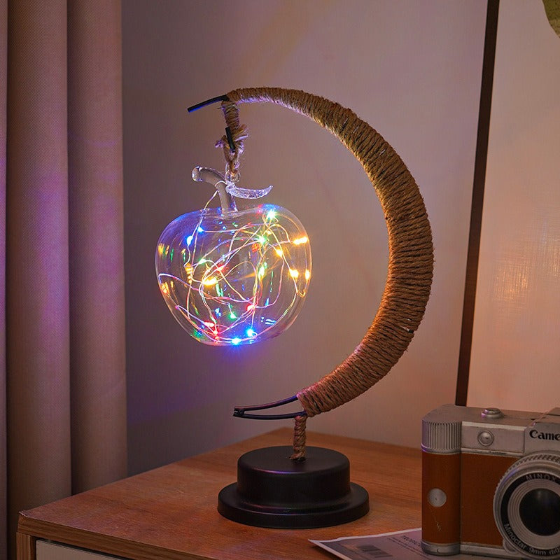 Table Lamp Moon Design Glass LED Battery Operated
