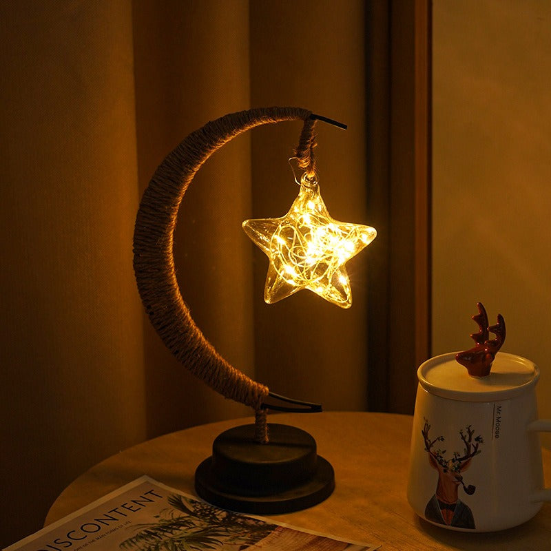 Table Lamp Moon Design Glass LED Battery Operated