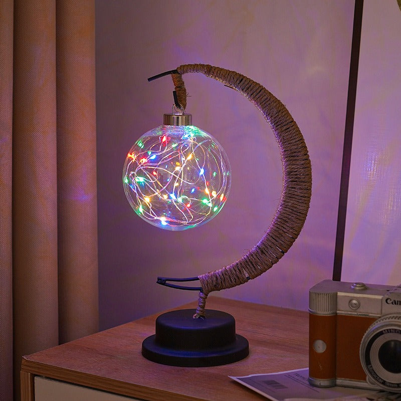 Table Lamp Moon Design Glass LED Battery Operated