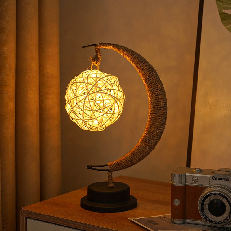 Table Lamp Moon Design Glass LED Battery Operated
