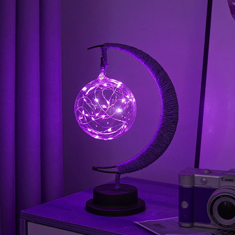 Table Lamp Moon Design Glass LED Battery Operated