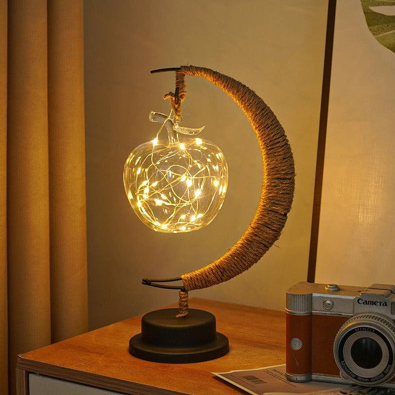 Table Lamp Moon Design Glass LED Battery Operated