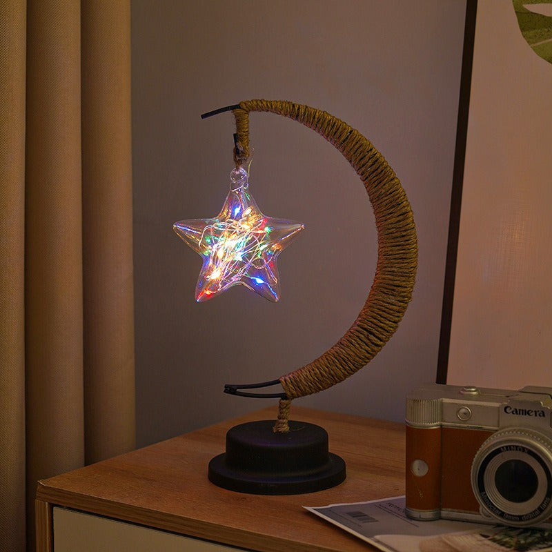 Table Lamp Moon Design Glass LED Battery Operated