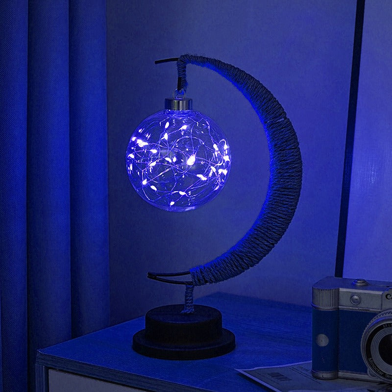 Table Lamp Moon Design Glass LED Battery Operated