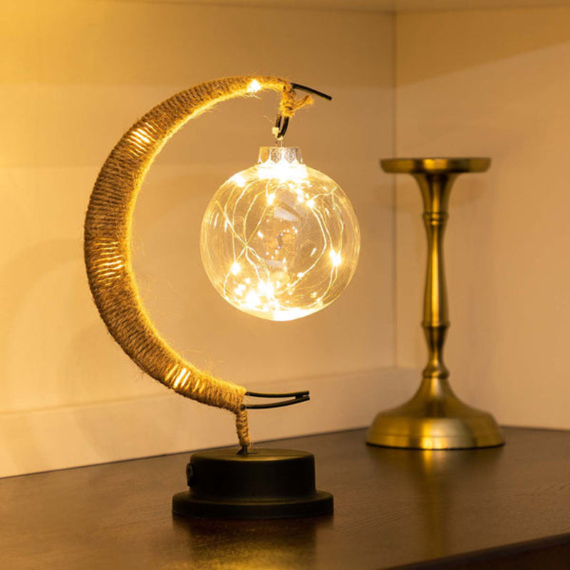 Table Lamp Moon Design Glass LED Battery Operated