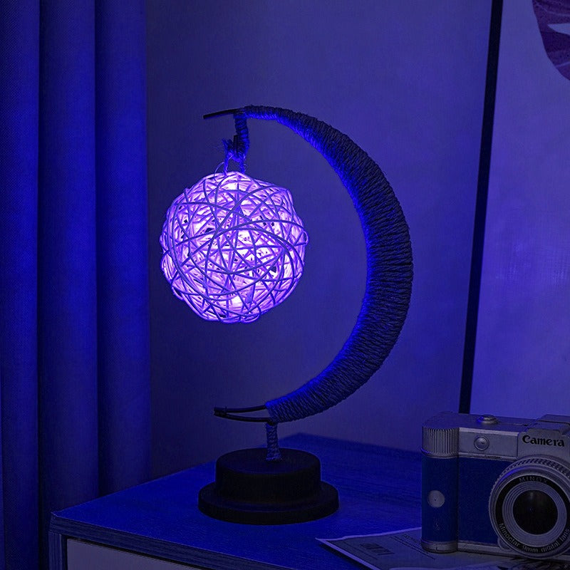 Table Lamp Moon Design Glass LED Battery Operated