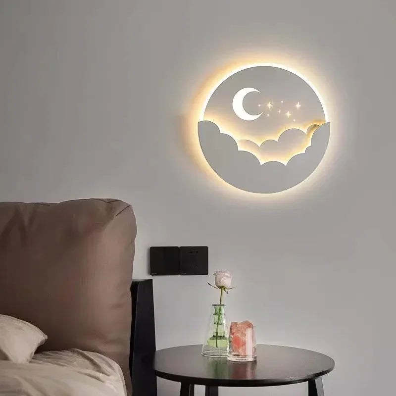 LED Wall Night Light Moon and Stars Warm White USB Powered Wall Mounted
