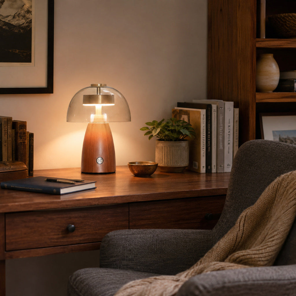 Moreau Walnut & Glass Touch Table Lamp