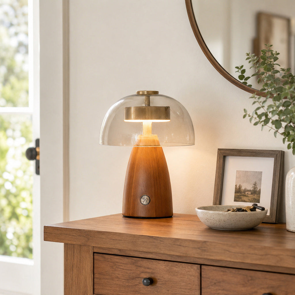 Moreau Walnut & Glass Touch Table Lamp