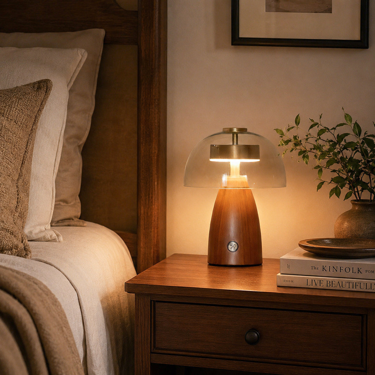 Moreau Walnut & Glass Touch Table Lamp
