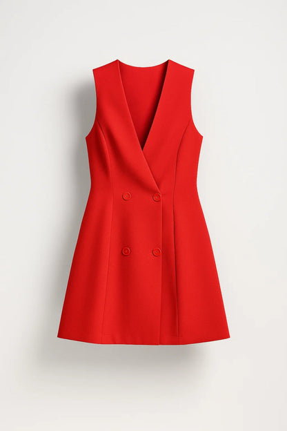 Sleeveless Blazer Mini Dress with Double Button Front