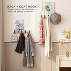 Nori Coat Rack | Adjustable Double Hooks, Black & Wood Finish
