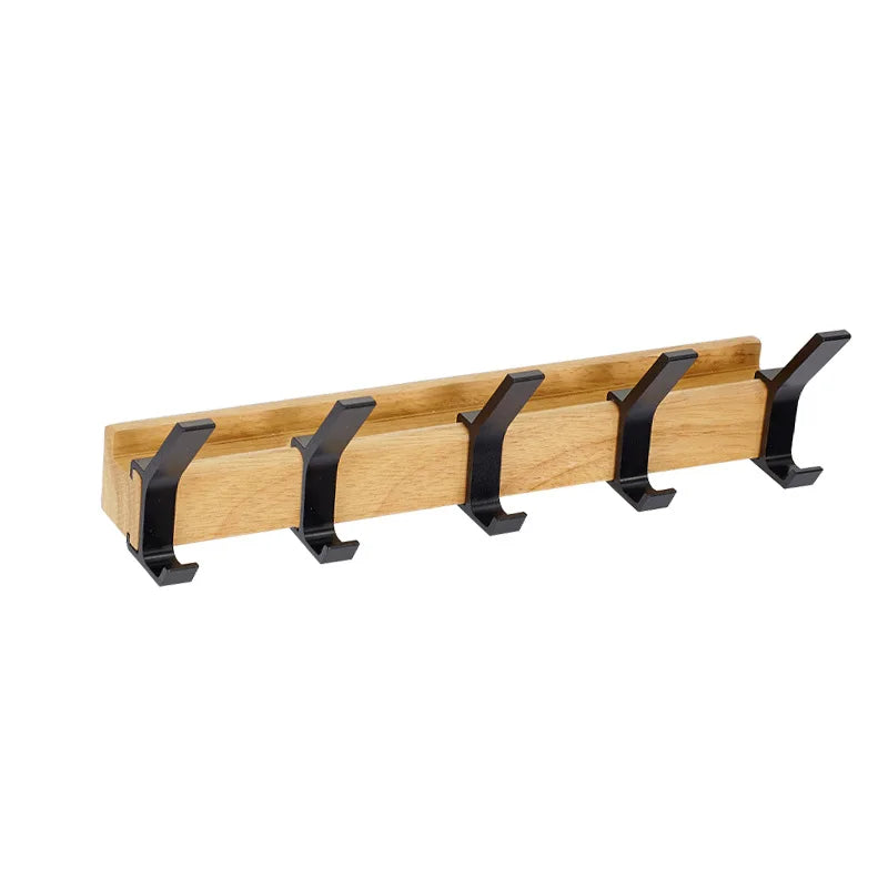 Nori Coat Rack | Adjustable Double Hooks, Black & Wood Finish