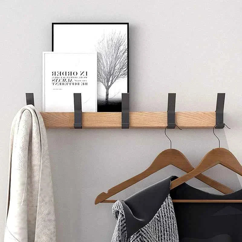 Nori Coat Rack | Adjustable Double Hooks, Black & Wood Finish