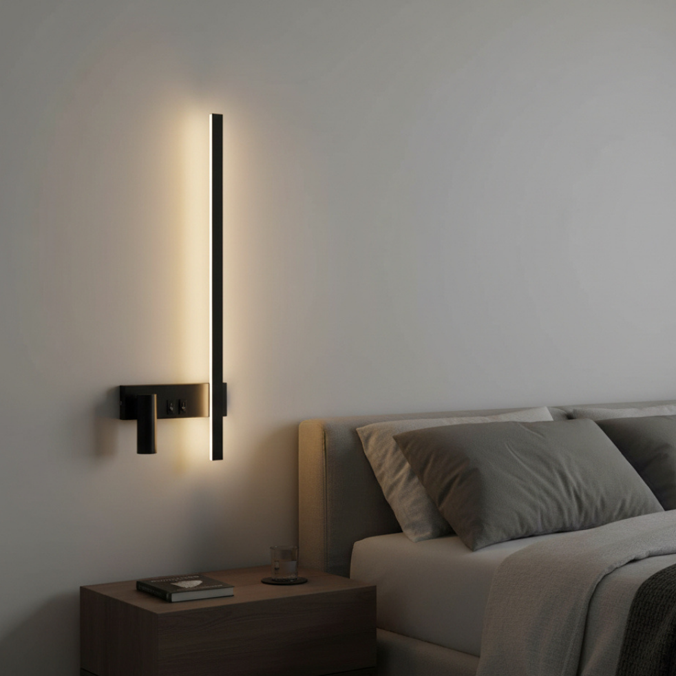 Modern Wall Lamp Black Steel Aluminum Integrated LED and Adjustable Light