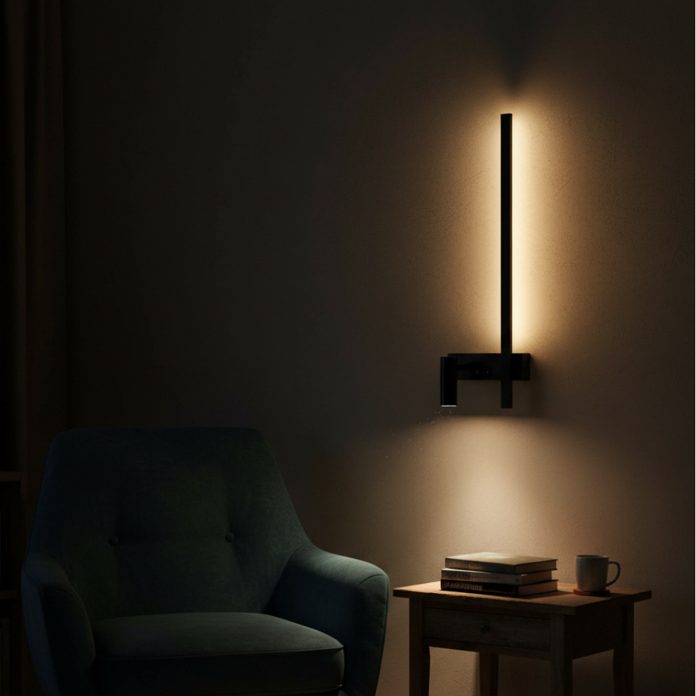 Modern Wall Lamp Black Steel Aluminum Integrated LED and Adjustable Light