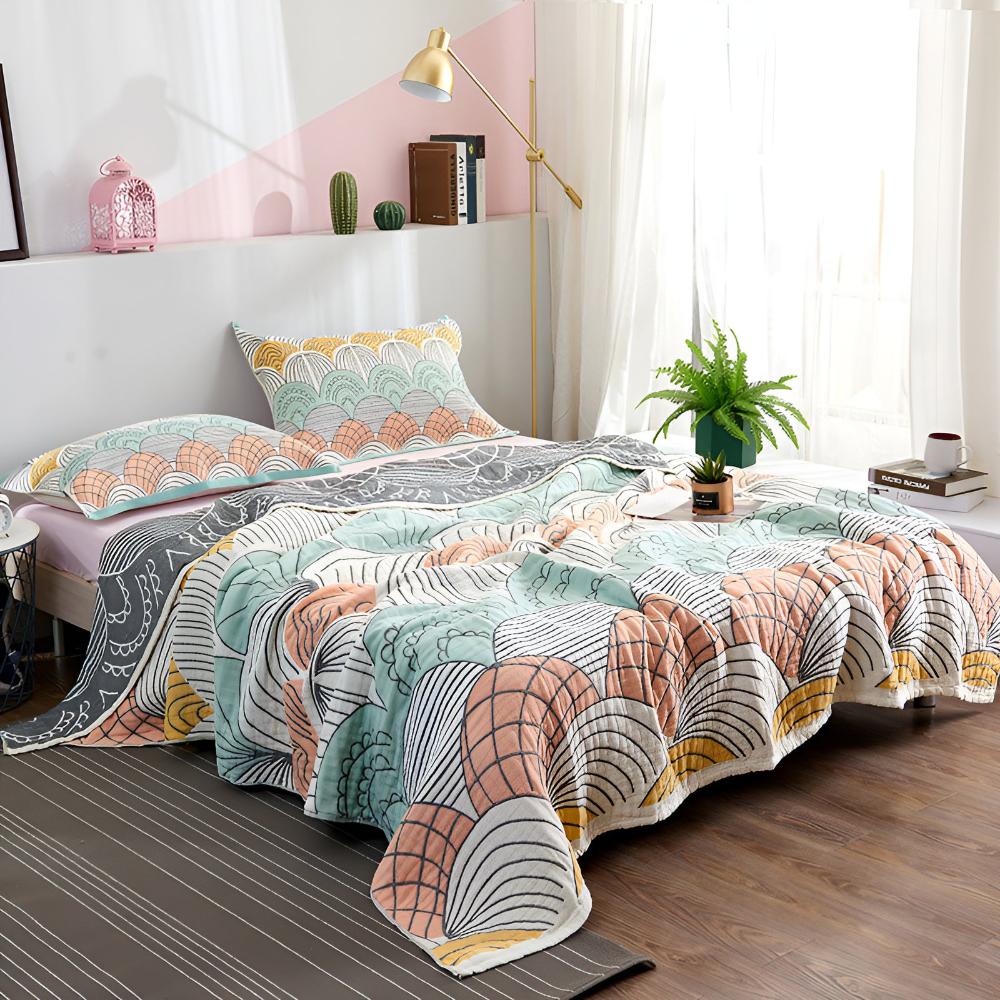 ShellDream: Cotton Blankets in Stylish Scallop Design with Luxurious Cotton Feel – for Sofa & Living Area