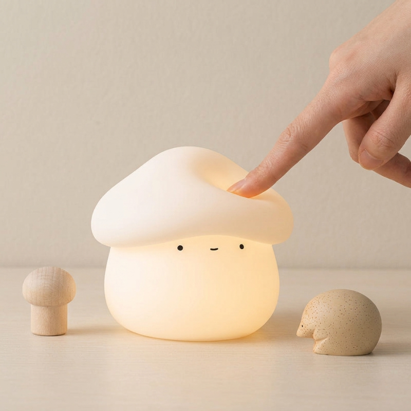 Mushroom Night Light Silicone LED USB Rechargeable Tap Control