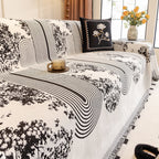 MusterOase: Sofa Cover in Modern Mosaic Line Design with Decorative Tassels & Durable Quality – for Sofa & Bedroom
