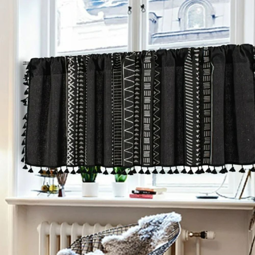 MysticalBlack: Curtains with Tribal Pattern & Tassels – Elegant & Practical for Closet Covers