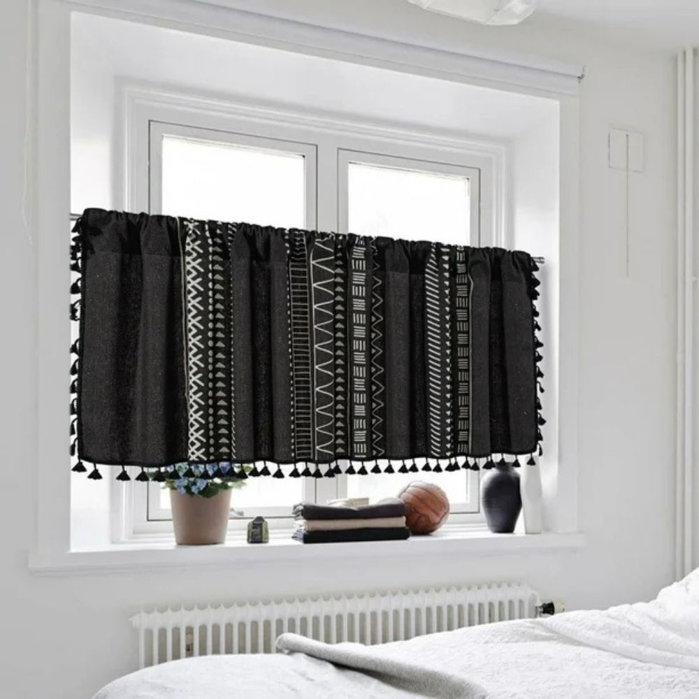 MysticalBlack: Curtains with Tribal Pattern & Tassels – Elegant & Practical for Closet Covers