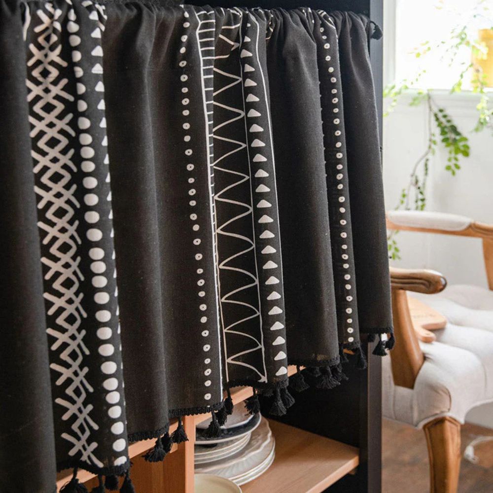 MysticalBlack: Curtains with Tribal Pattern & Tassels – Elegant & Practical for Closet Covers