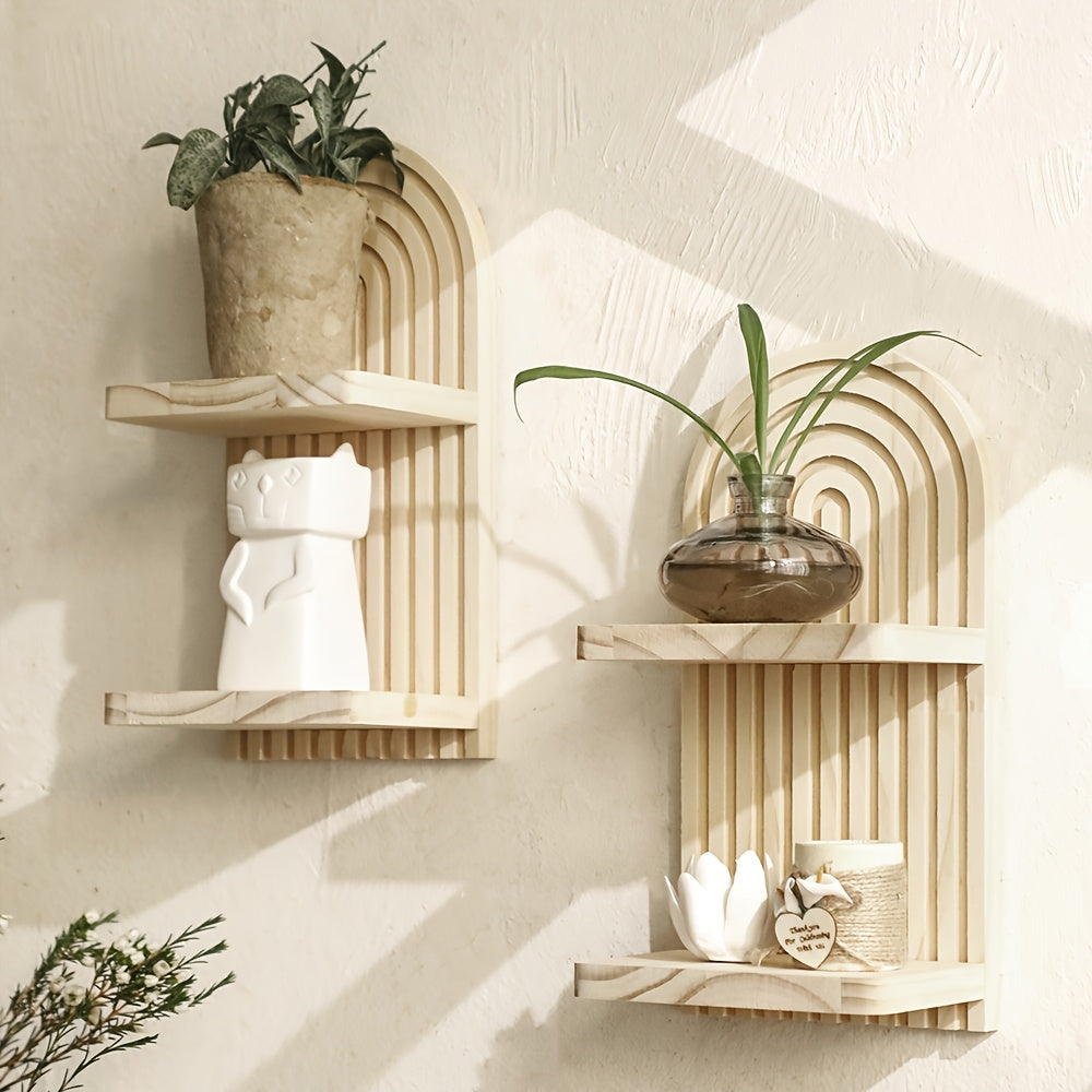 NaturArco: Wooden Wall Shelves – Elegant, Multifunctional & Floating with Vintage Arch Look for Living Room & Office