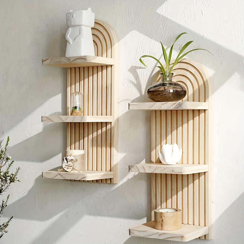 NaturArco: Wooden Wall Shelves – Elegant, Multifunctional & Floating with Vintage Arch Look for Living Room & Office
