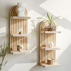 NaturArco: Wooden Wall Shelves – Elegant, Multifunctional & Floating with Vintage Arch Look for Living Room & Office