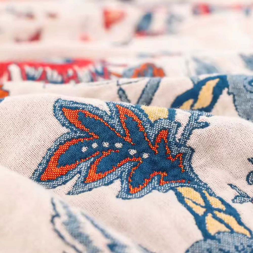 NaturBlüte: Cotton Blankets in Botanical Retro Style with Breathable Texture & Stylish Look – for Sofa & Lounge