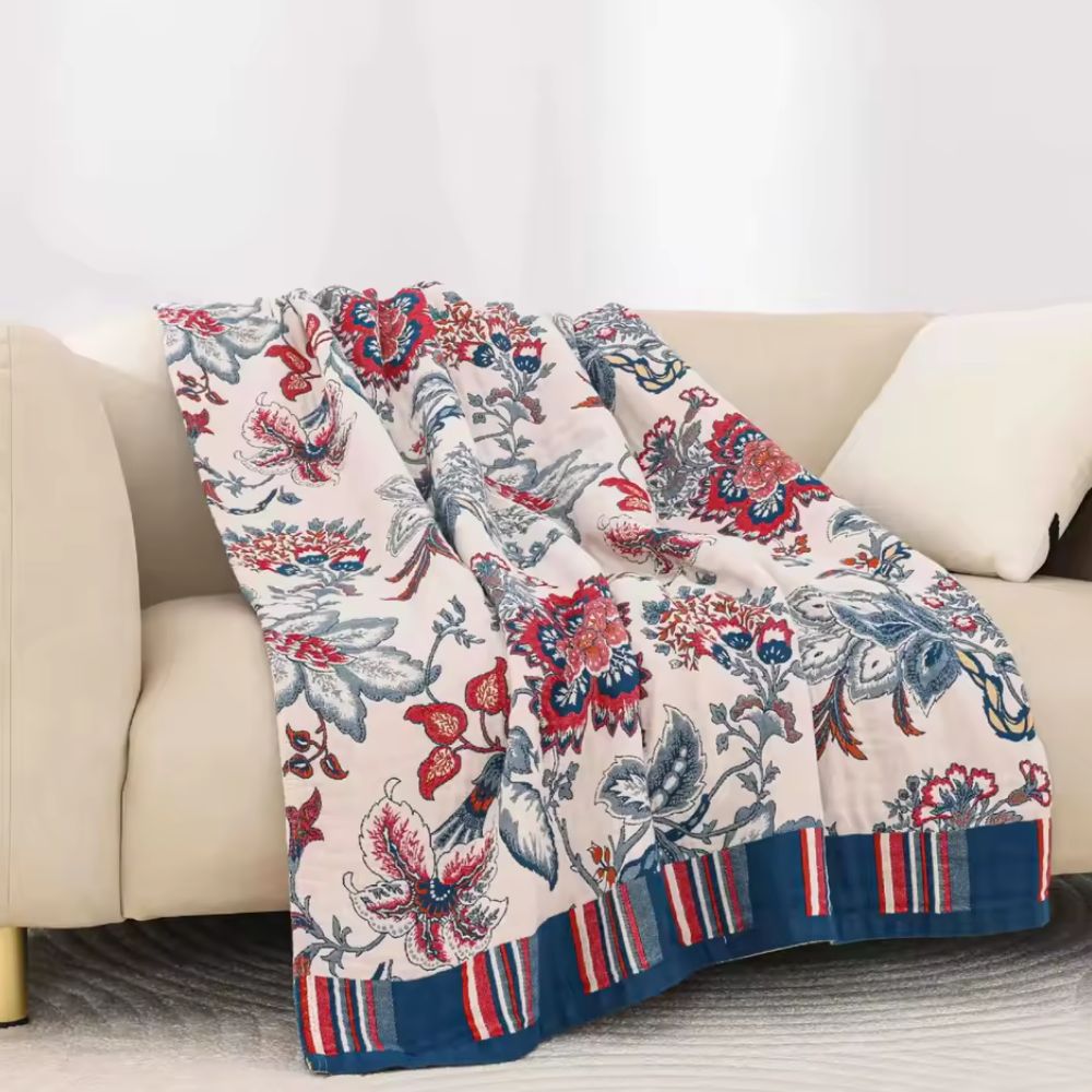 NaturBlüte: Cotton Blankets in Botanical Retro Style with Breathable Texture & Stylish Look – for Sofa & Lounge