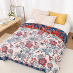 NaturBlüte: Cotton Blankets in Botanical Retro Style with Breathable Texture & Stylish Look – for Sofa & Lounge