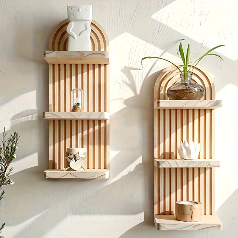 NaturBogen: Decorative Wall Shelf with 3 or 5 Levels – sturdy, space-saving, and hanging, in white wood design with ribbed texture for bathroom and kitchen