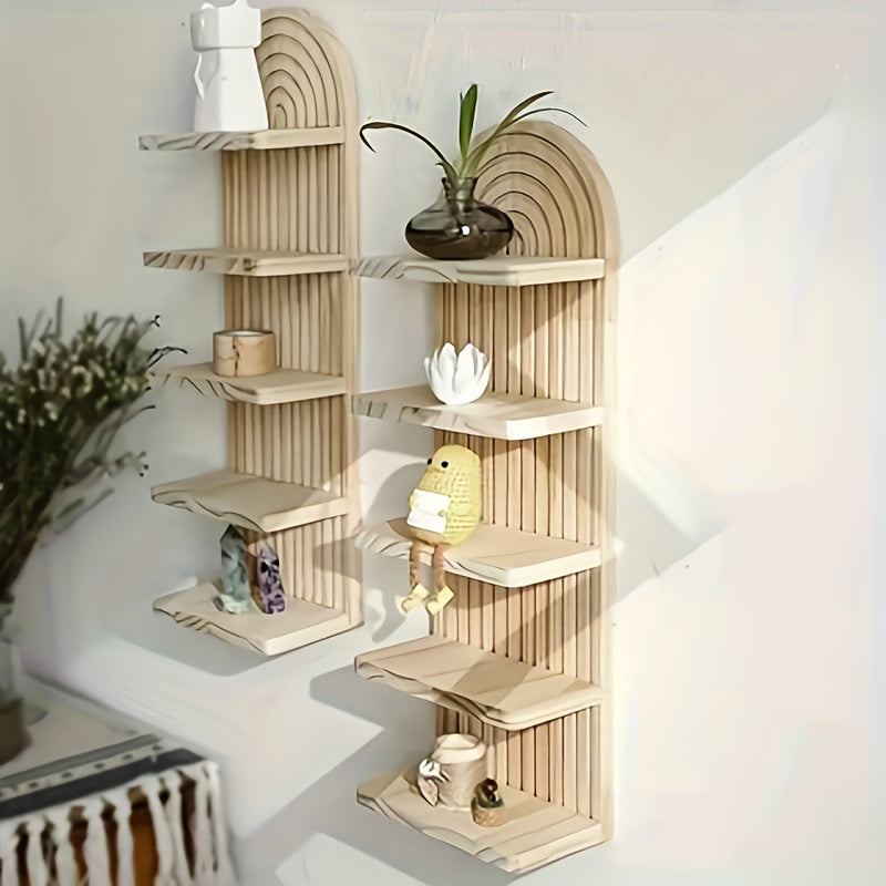 NaturBogen: Decorative Wall Shelf with 3 or 5 Levels – sturdy, space-saving, and hanging, in white wood design with ribbed texture for bathroom and kitchen