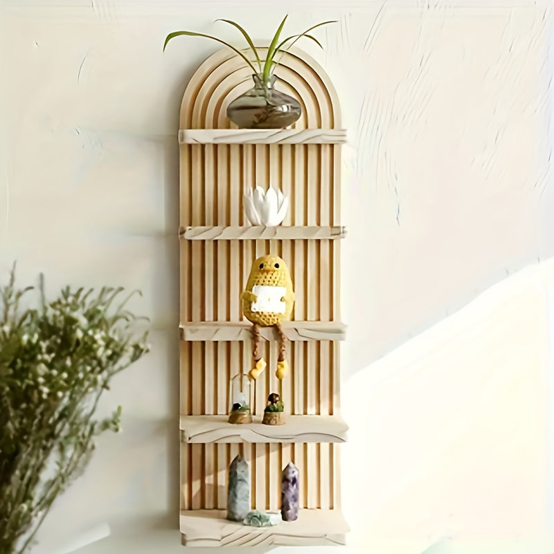 NaturBogen: Decorative Wall Shelf with 3 or 5 Levels – sturdy, space-saving, and hanging, in white wood design with ribbed texture for bathroom and kitchen