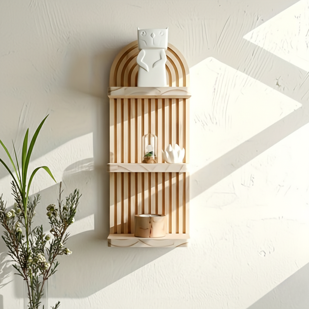NaturBogen: Decorative Wall Shelf with 3 or 5 Levels – sturdy, space-saving, and hanging, in white wood design with ribbed texture for bathroom and kitchen