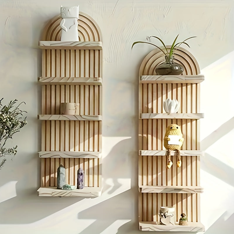 NaturBogen: Decorative Wall Shelf with 3 or 5 Levels – sturdy, space-saving, and hanging, in white wood design with ribbed texture for bathroom and kitchen