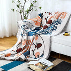 NaturFransen: Sofa cover in elegant cotton-linen style with decorative tassels & durable protection – for sofa & bedroom