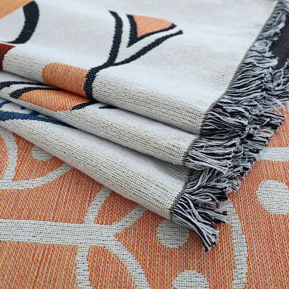 NaturFransen: Sofa cover in elegant cotton-linen style with decorative tassels & durable protection – for sofa & bedroom