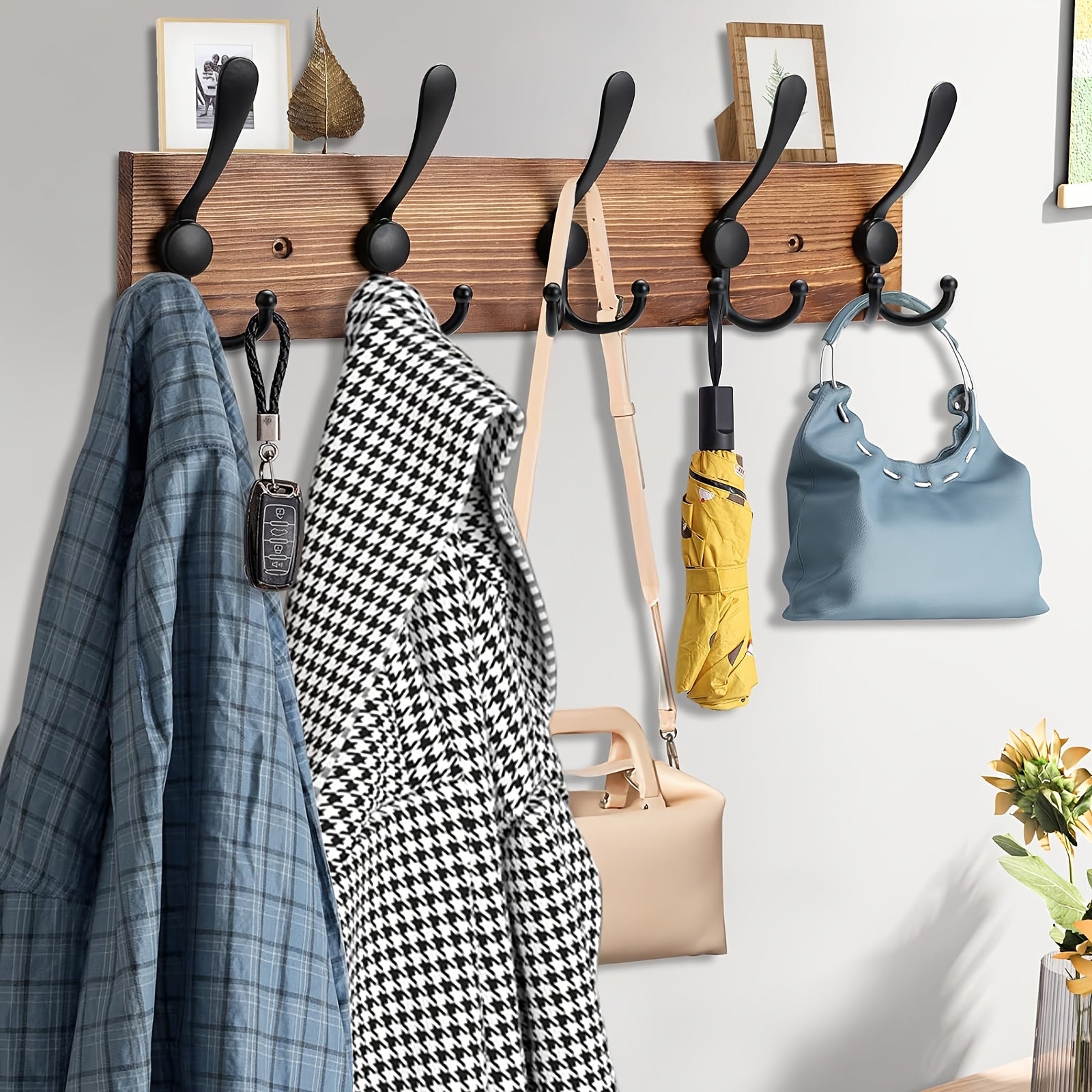 NaturHaken: Wall-Mounted Coat Rack – Dark Wood Design, Decorative & Space-Saving for Bathroom & Living Room