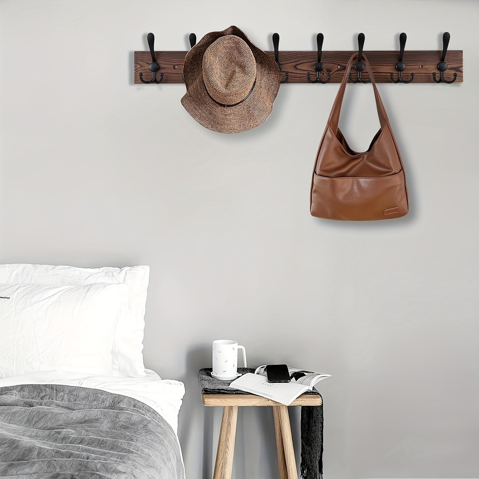 NaturHaken: Wall-Mounted Coat Rack – Dark Wood Design, Decorative & Space-Saving for Bathroom & Living Room