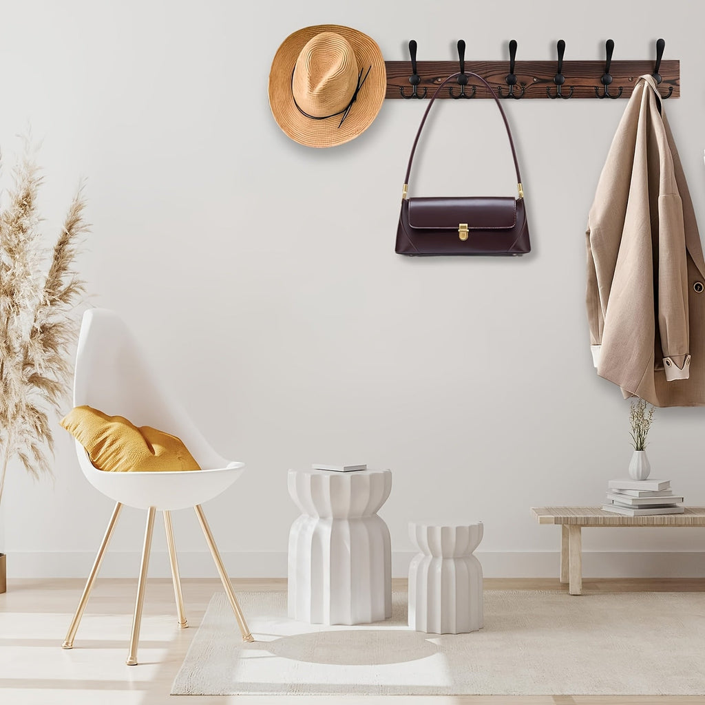 NaturHaken: Wall-Mounted Coat Rack – Dark Wood Design, Decorative & Space-Saving for Bathroom & Living Room