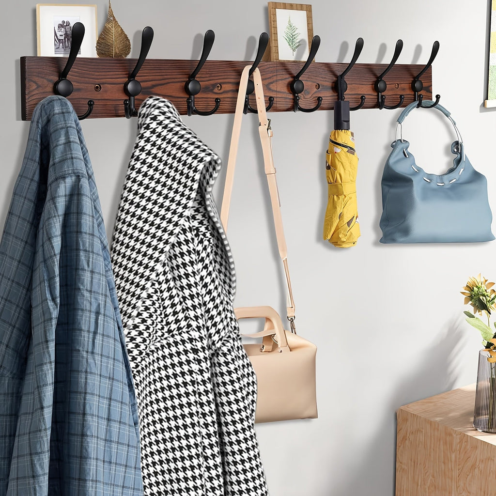 NaturHaken: Wall-Mounted Coat Rack – Dark Wood Design, Decorative & Space-Saving for Bathroom & Living Room