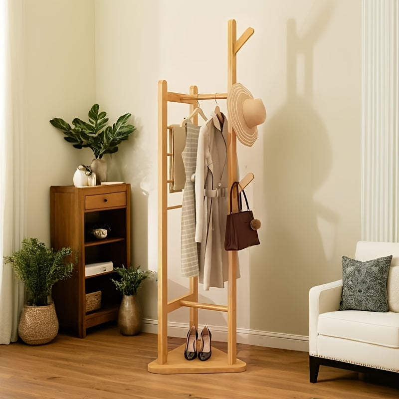 NaturHalt: Clothes Rack Bamboo – Stable Stand Organizer with Shelf, Decorative & Robust for Hallway, Bedroom & Guest Room