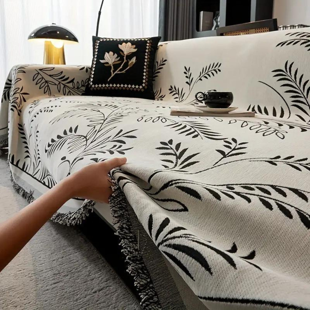 NaturSanft: Chenille-Mix Sofa Cover with Elegant Fringes & Non-Slip Comfort – for Sofa & Living Room