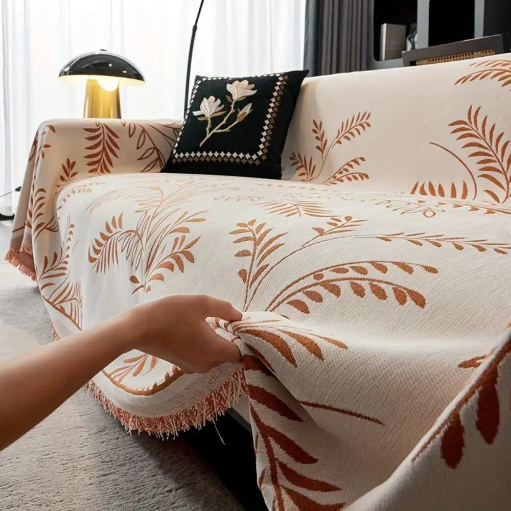 NaturSanft: Chenille-Mix Sofa Cover with Elegant Fringes & Non-Slip Comfort – for Sofa & Living Room