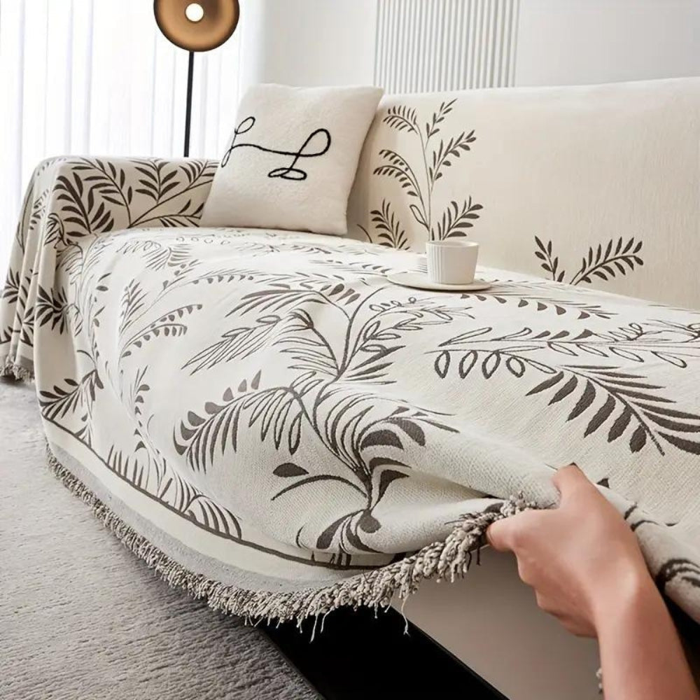 NaturSanft: Chenille-Mix Sofa Cover with Elegant Fringes & Non-Slip Comfort – for Sofa & Living Room