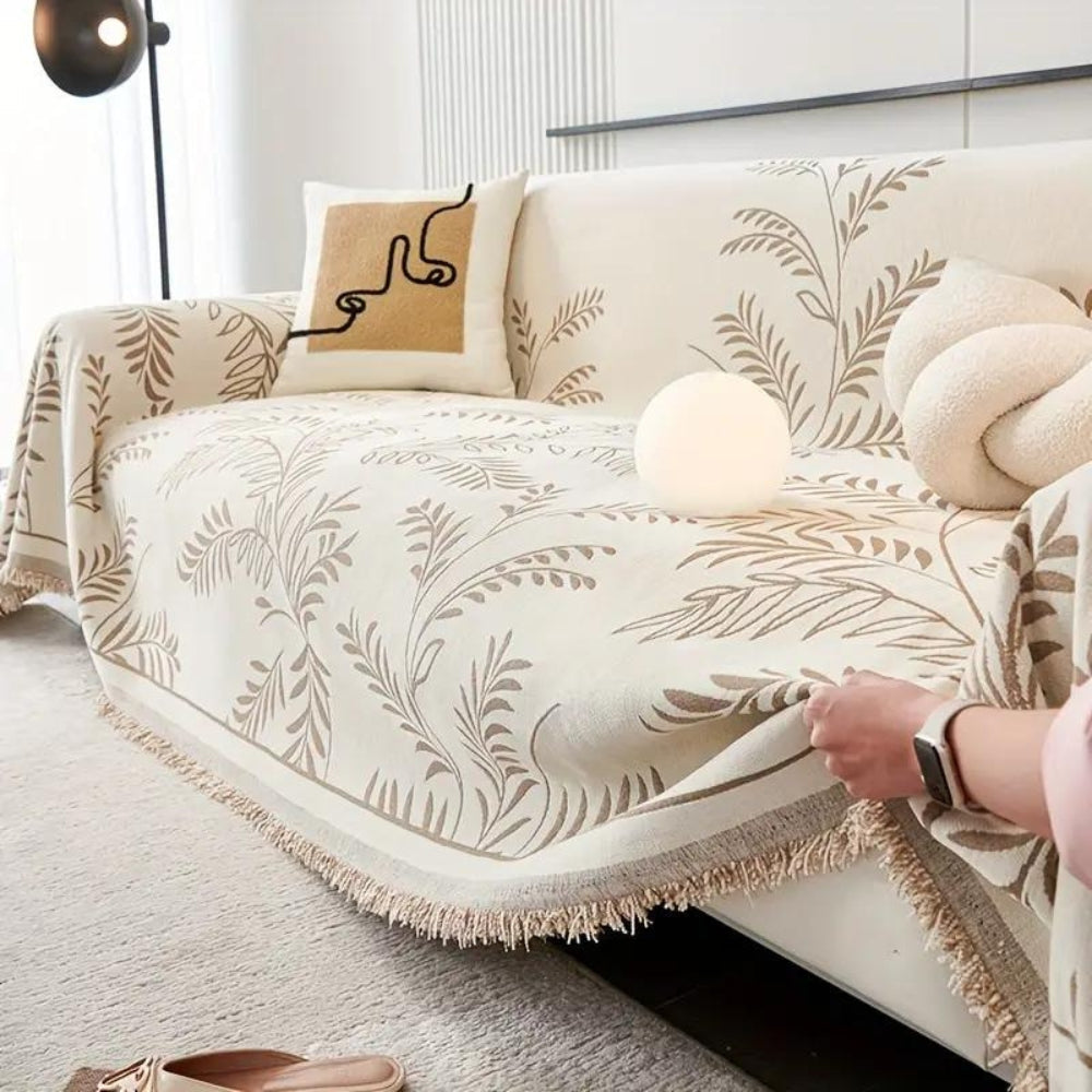 NaturSanft: Chenille-Mix Sofa Cover with Elegant Fringes & Non-Slip Comfort – for Sofa & Living Room