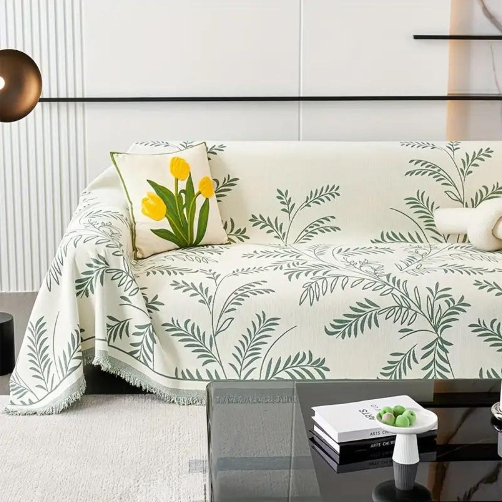 NaturSanft: Chenille-Mix Sofa Cover with Elegant Fringes & Non-Slip Comfort – for Sofa & Living Room