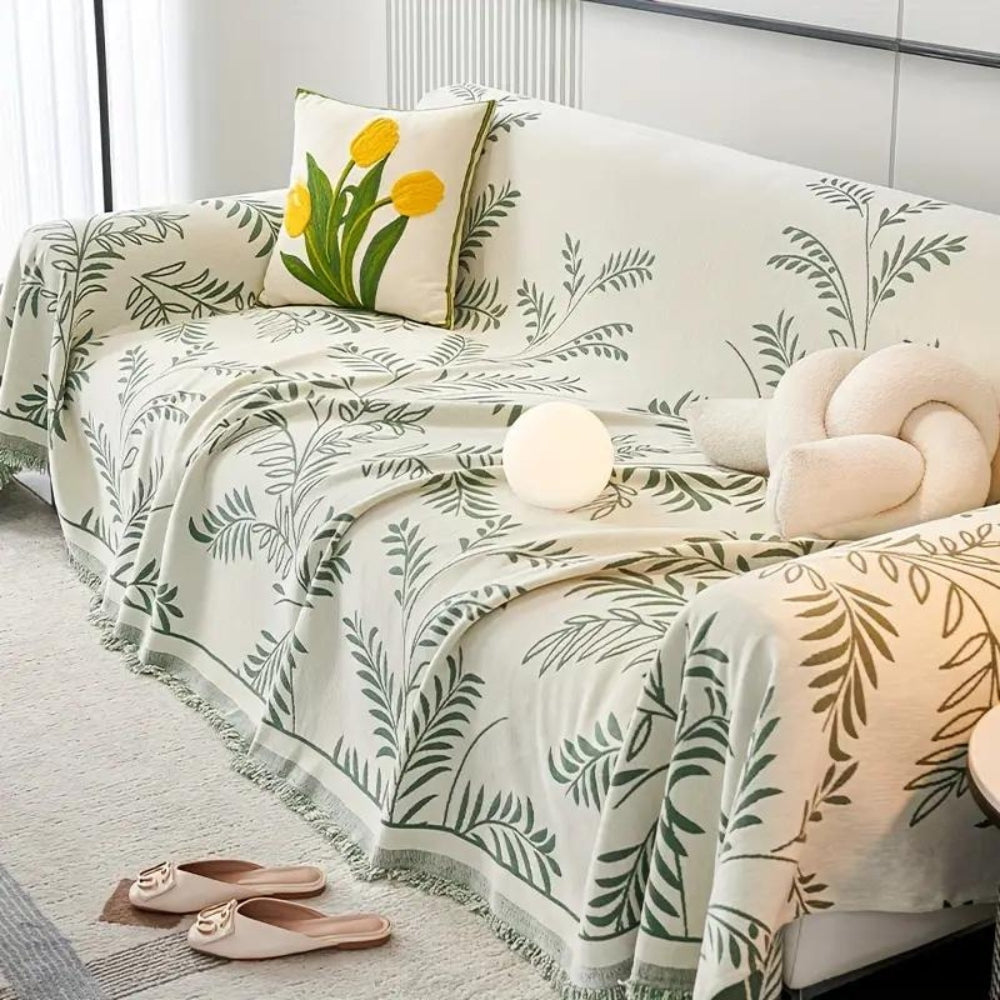 NaturSanft: Chenille-Mix Sofa Cover with Elegant Fringes & Non-Slip Comfort – for Sofa & Living Room